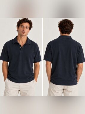 Zegna Men’s Navy Blue Silk Cotton Polo Shirt Size 54R/XL